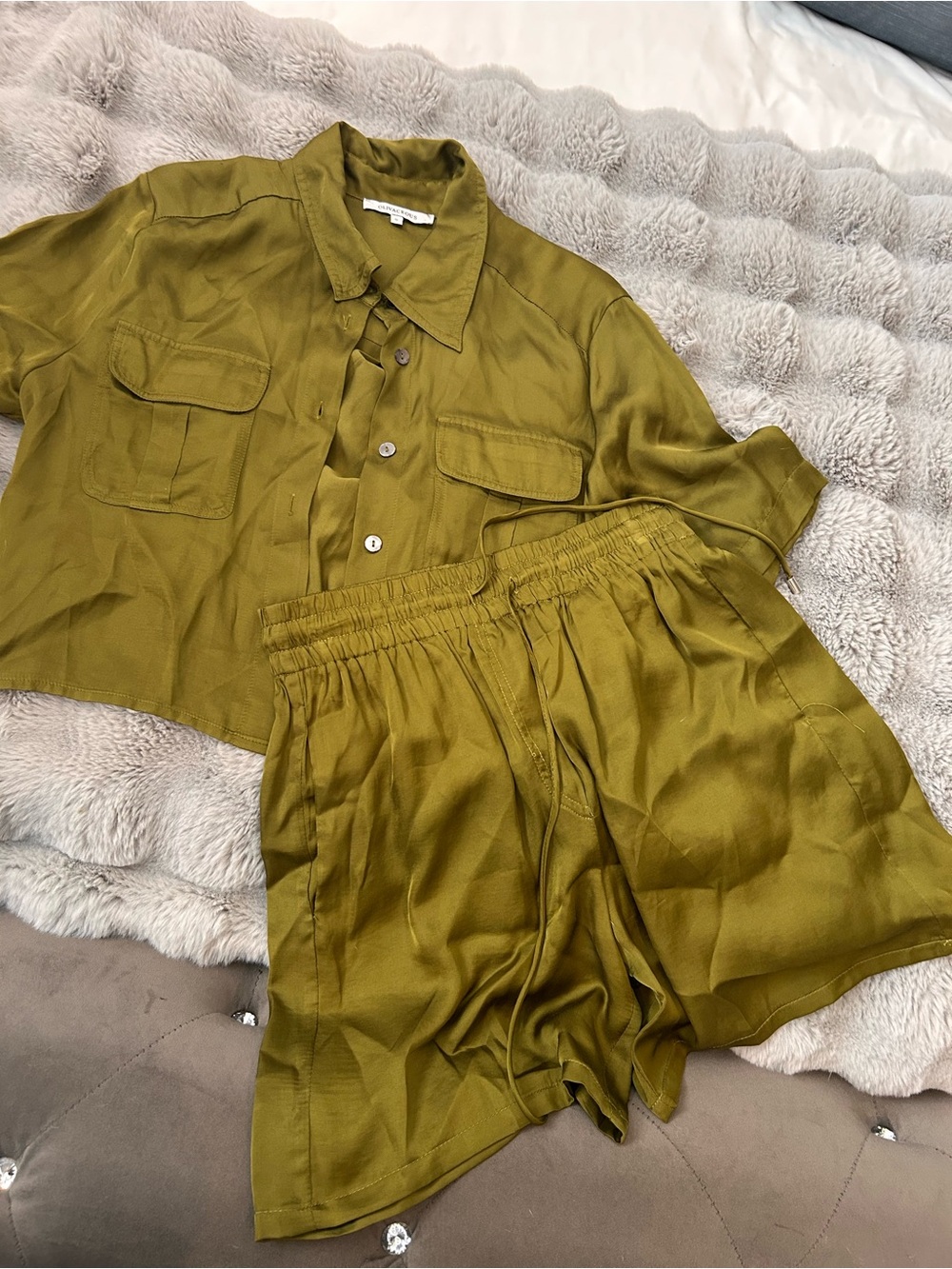 Olivaceous Olive Green Two-Piece Shirt & Shorts Set